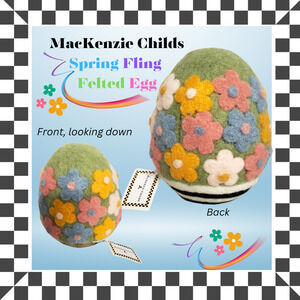 Mackenzie Childs Spring Fling Felted Blue Easter Egg Colorful Flowers